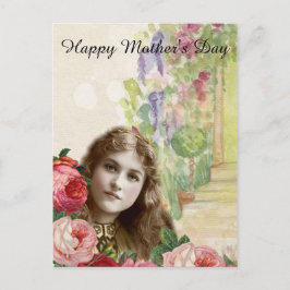 Victorian Cabbage Ro Woman Blommigt Vykort