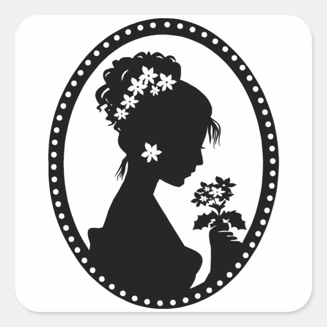 Victorian Cameo Silhouette Fyrkantigt Klistermärke (Framsida)