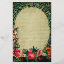 Victorian cat and lakan musik ro blommigt vintage