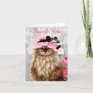 Victorian Cat i Hat med Snöre Tack Kort