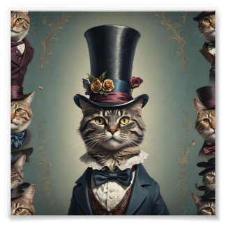 Victorian cat med Tophat Fototryck