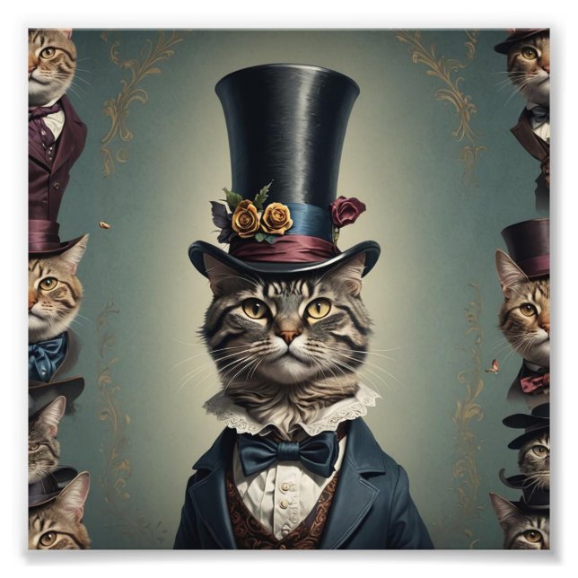 Victorian cat med Tophat Fototryck (Framsidan)