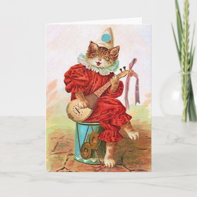 Victorian Cat Minstrel Sergranat Valentine Helgkort (Framsida)