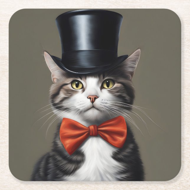 Victorian Cat Underlägg Papper Kvadrat (Framsidan)
