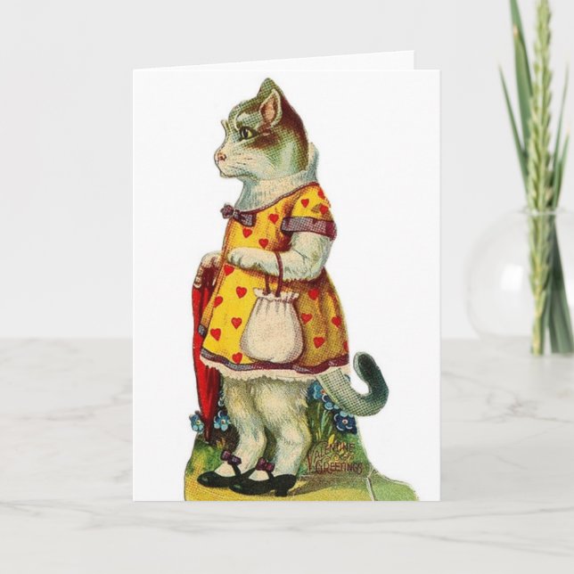 Victorian Cat Valentine Day Card Helgkort (Framsida)