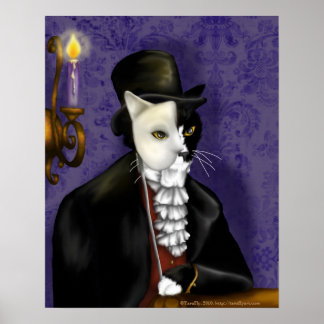 Victorian Cat Wearing Tuxedo och Mask Porträtt Poster