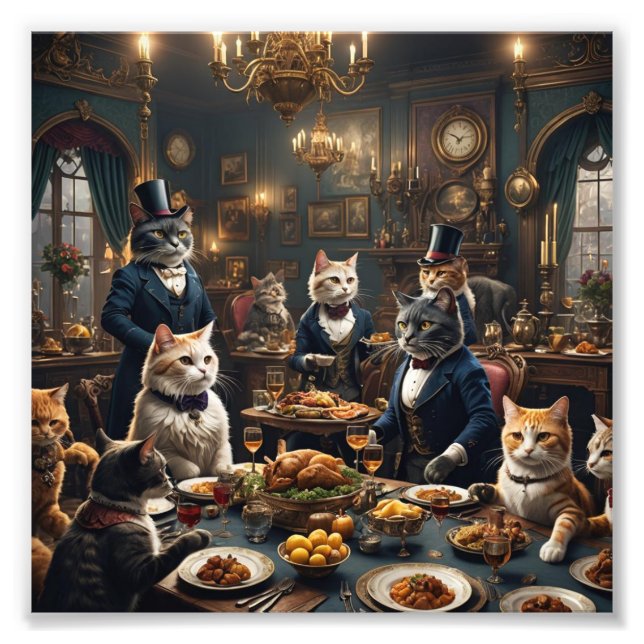 Victorian Cats Dinner Party Fototryck (Framsidan)