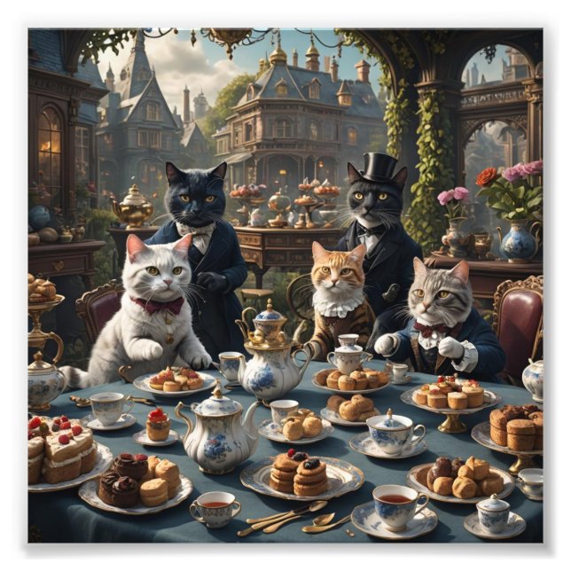 Victorian Cats Tea Party Fototryck (Framsidan)