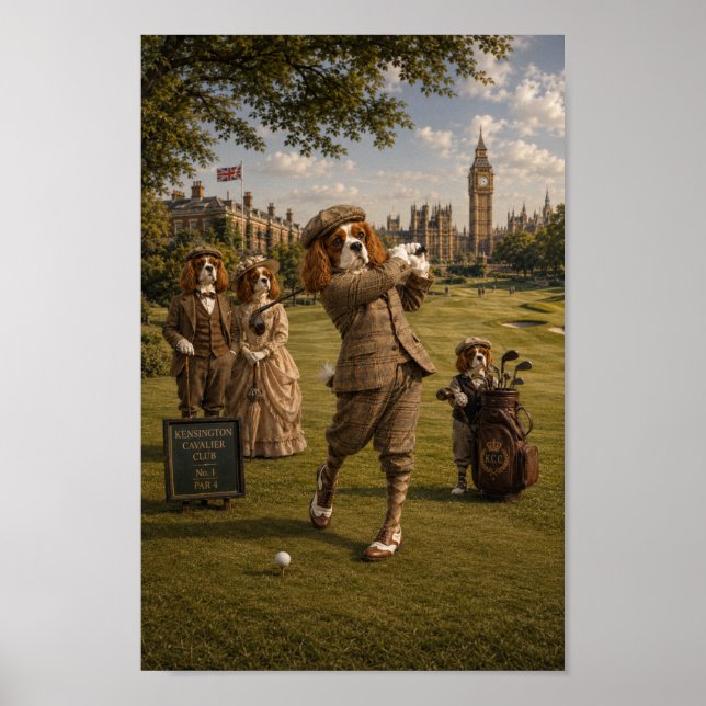 Victorian Cavalier King Charles Golfer in London | Poster (Framsidan)