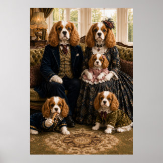 Victorian Cavalier King Charles Spaniel Family Por Poster