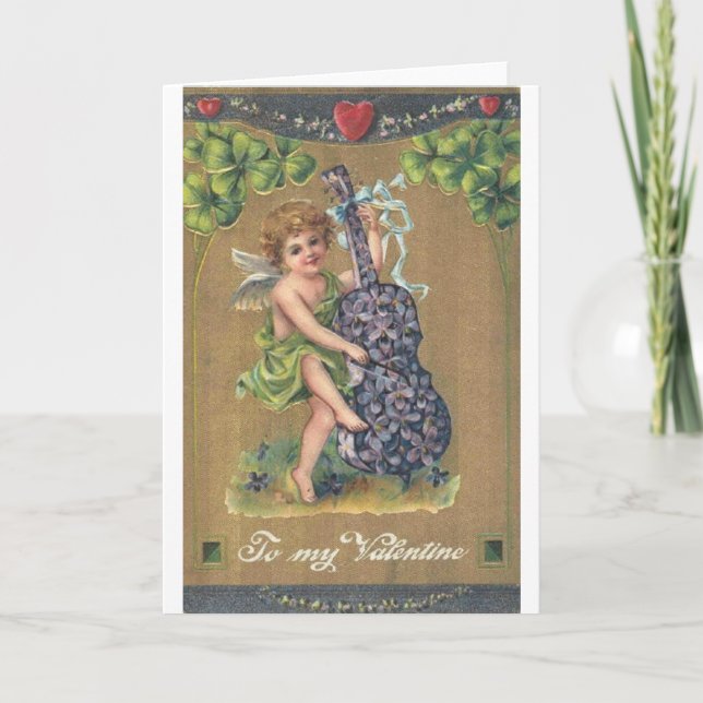 Victorian Cello spelar upp Cupid Valentine Day Car Helgkort (Framsida)