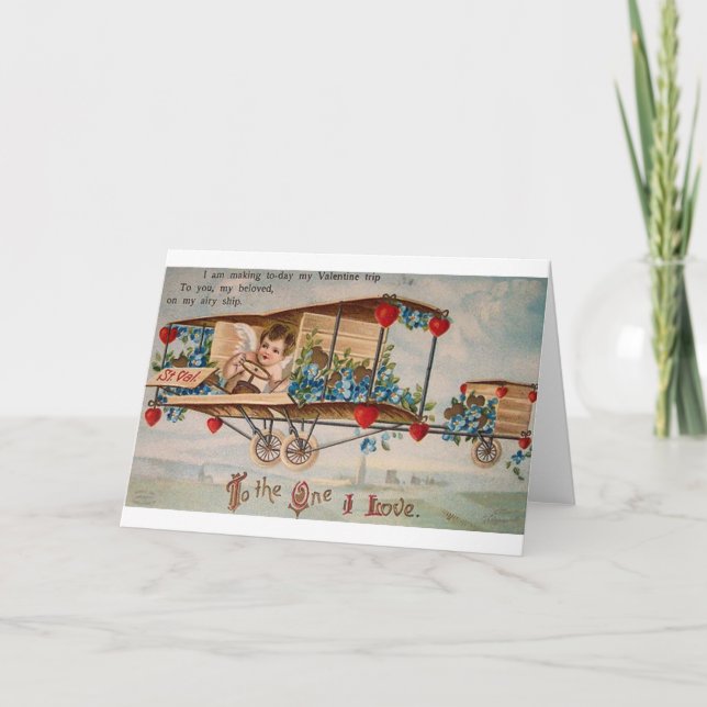 Victorian Cherub Airplane Valentine Day Card Helgkort (Framsida)