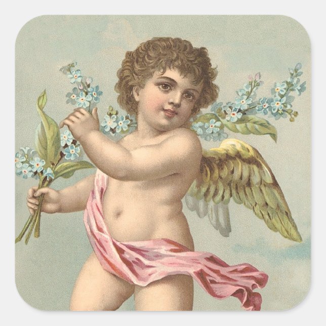 Victorian Cherub Fyrkantigt Klistermärke (Framsida)
