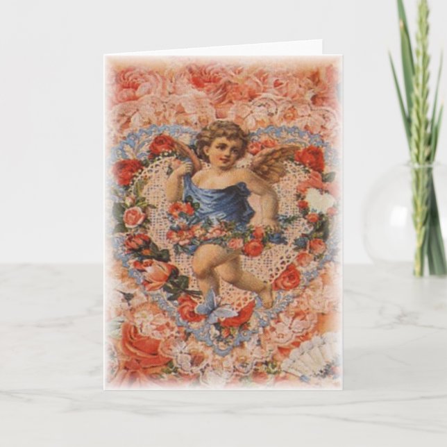 Victorian Cherub med Hearts och Snöre Helgkort (Framsida)