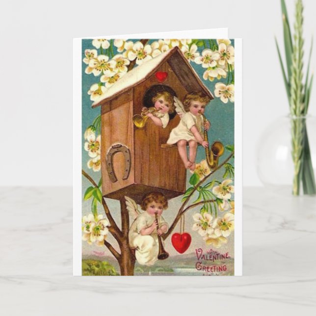 Victorian Cherub Musician Valentine Day Card Helgkort (Framsida)