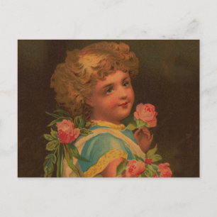 Victorian Child and Flowers Vykort