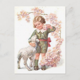 Victorian Child Lamb Cherry Träd Vykort