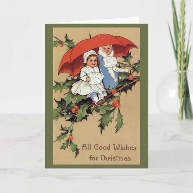 Victorian Children Christmas Greeting Card Helgkort (Framsida)