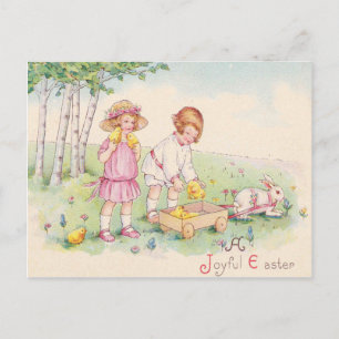 Victorian Children Påsk Chick Bunny Fält Helg Vykort