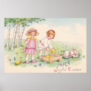 Victorian Children Påsk Chick Bunny Fält Poster