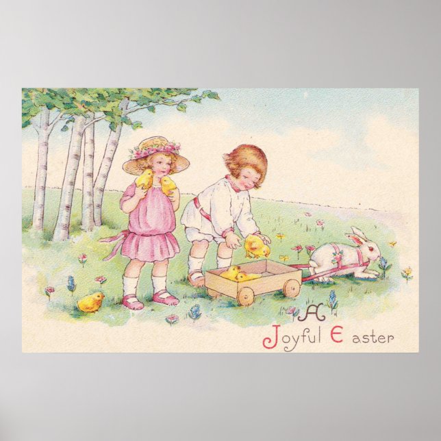 Victorian Children Påsk Chick Bunny Fält Poster (Framsidan)