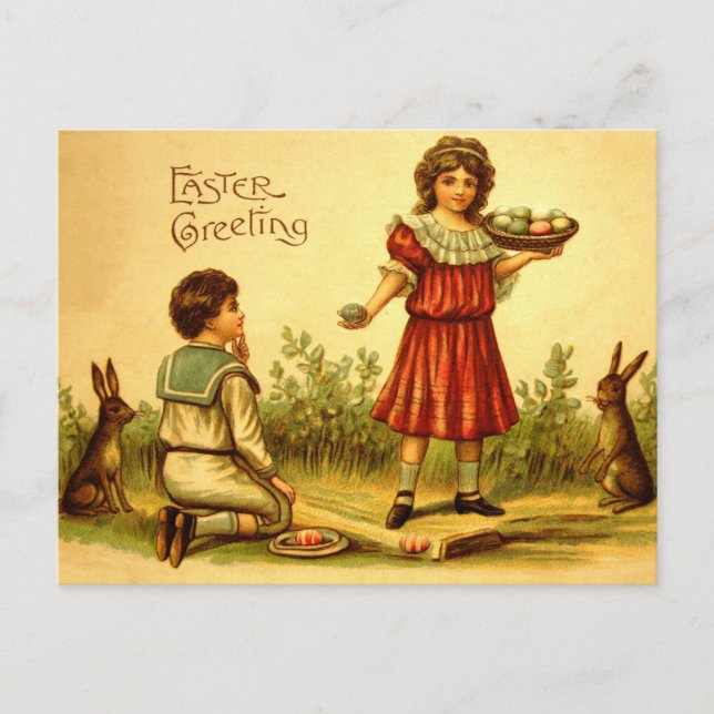 Victorian Children Påskhares Antique Postcard Helg Vykort (Framsida)