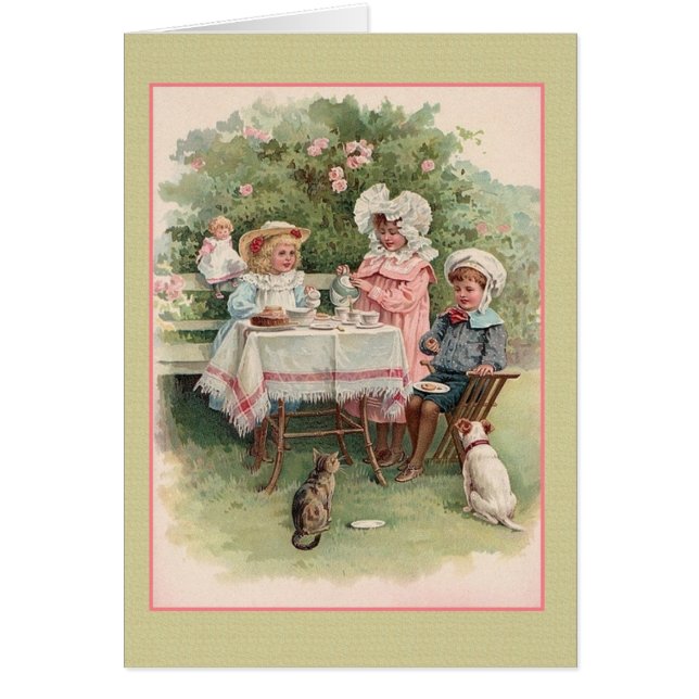 Victorian Children Tea Party Note Card Hälsningskort (Framsidan)