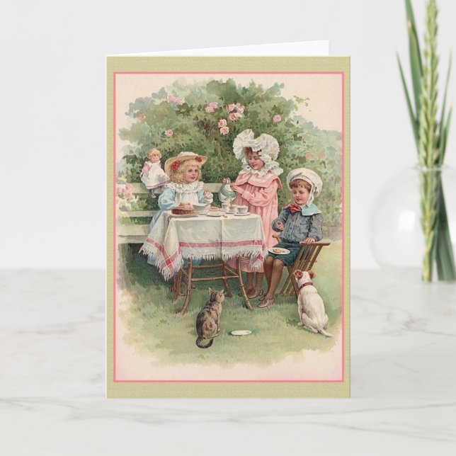 Victorian Children Tea Party Note Card Kort (Framsida)