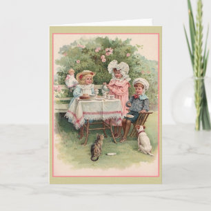 Victorian Children Tea Party Note Card Kort