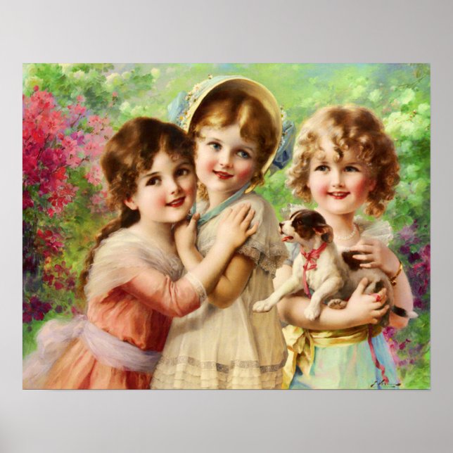 Victorian Children with Puppy, Emile Vernon Poster (Framsidan)