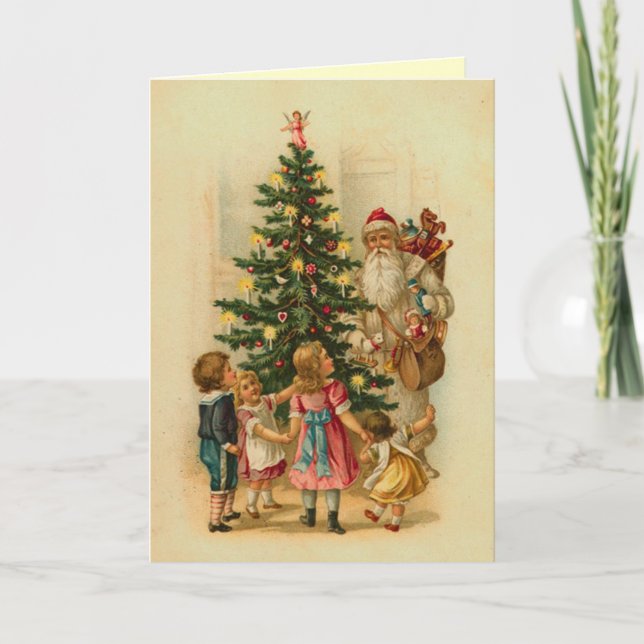 Victorian Childrens julmorgon Helgkort (Framsida)