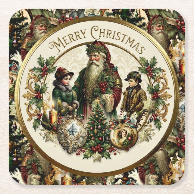 Victorian Christmas Elegance  Underlägg Papper Kvadrat (Framsidan)