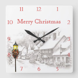 Victorian Christmas Town Custom Square Wall Clock Fyrkantig Klocka