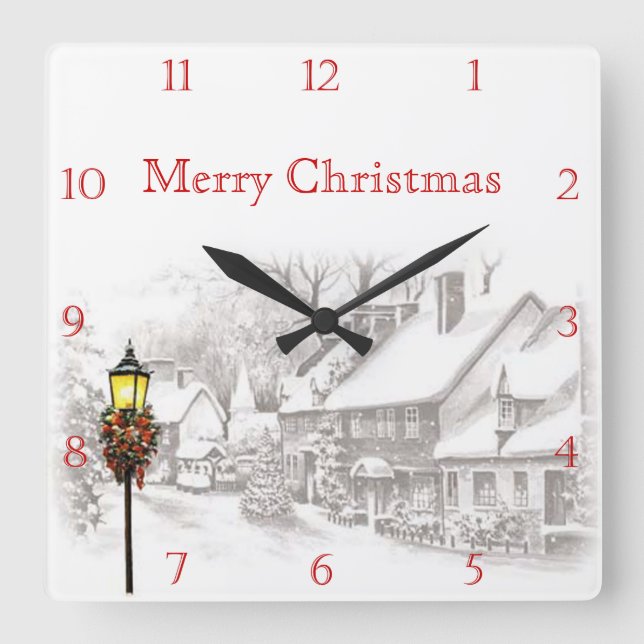 Victorian Christmas Town Custom Square Wall Clock Fyrkantig Klocka (Framsida)