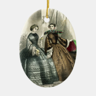 Victorian Civil Krig Women Finare Dam Julgransprydnad Keramik