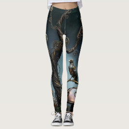 Victorian Clockwork Gummy Bear Mechanical Raven Leggings
