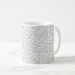 Victorian Cloverleaf Blommigt, Blek Grått Coffee M Kaffemugg
