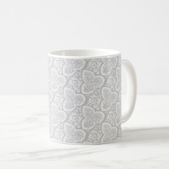 Victorian Cloverleaf Blommigt, Blek Grått Coffee M Kaffemugg (Framsida höger)