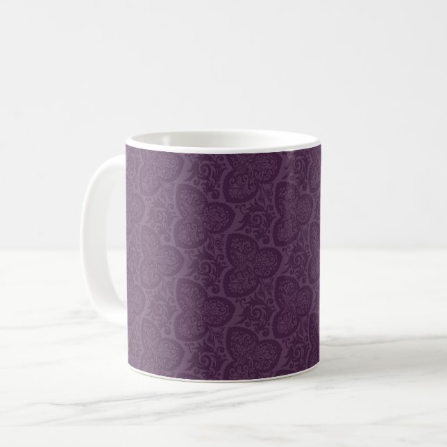 Victorian Cloverleaf Blommigt, Eggplant Coffee Mug Kaffemugg (Framsida vänster)