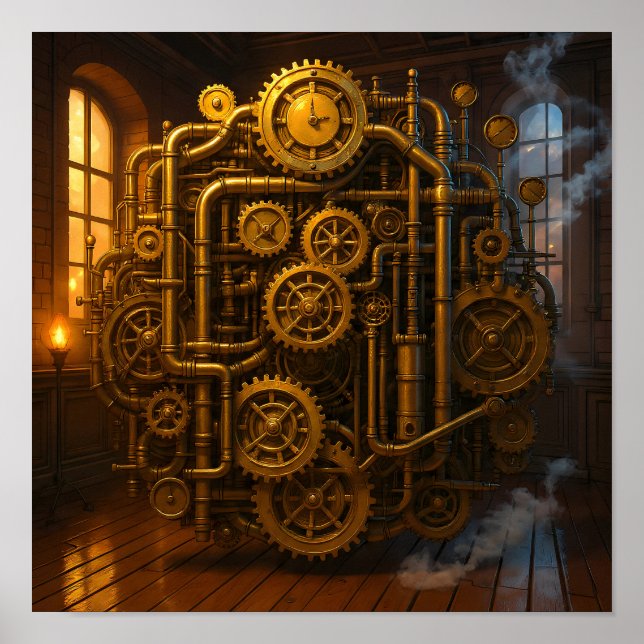Victorian Control Room Steampunk Canvas Wall Art Poster (Framsidan)