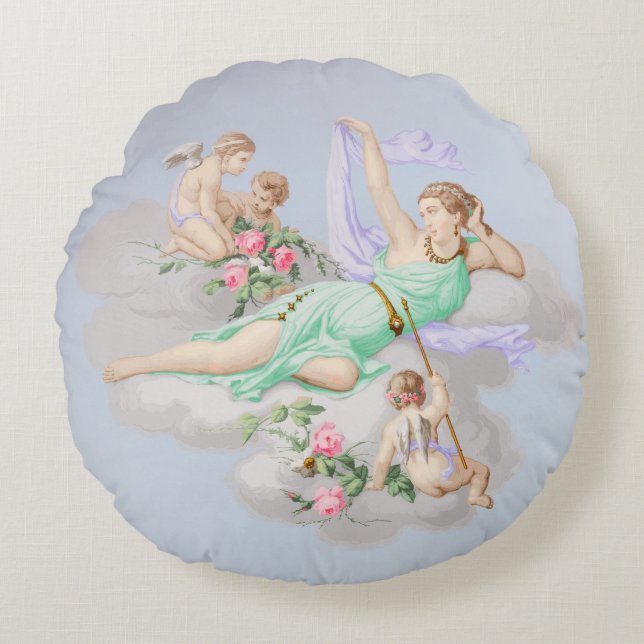 Victorian Coquette Pastel Angel Clouds Rund Kudde (Framsidan)