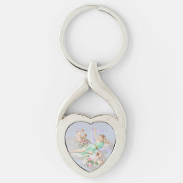 Victorian Coquette Pastel Angel Clouds Twisted Heart Silverfärgad Nyckelring