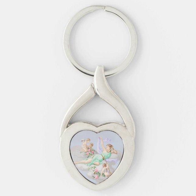Victorian Coquette Pastel Angel Clouds Twisted Heart Silverfärgad Nyckelring (Framsidan)