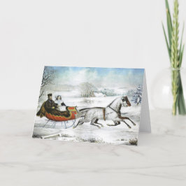 Victorian Couple i Sleigh-jul Helgkort