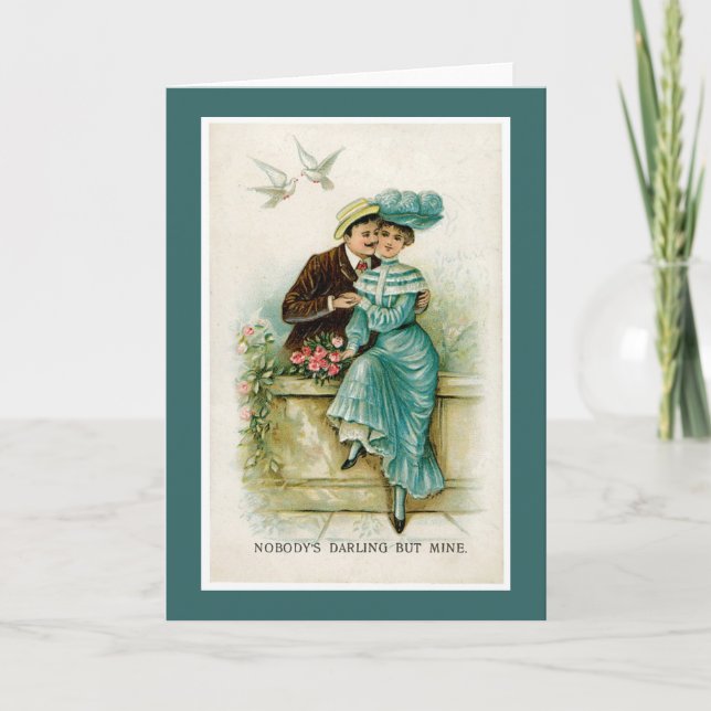 Victorian Couple Love birds Valentine Day Card Helgkort (Framsida)