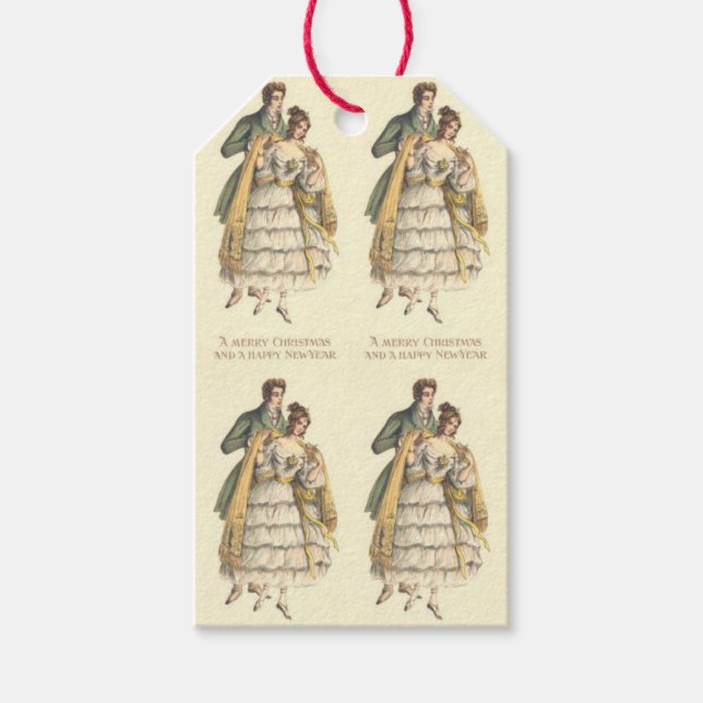 Victorian Couple Vintage jul Gift-Märkre Presentetikett (Framsidan)