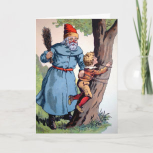 Victorian Creepy Santa Punishing Child Helgkort