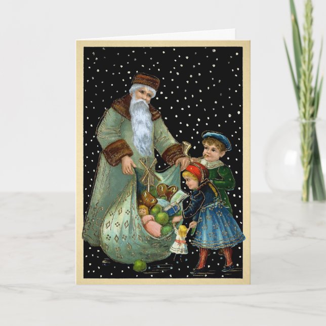 Victorian Creepy Santa Snowing Helgdag Card Helgkort (Framsida)