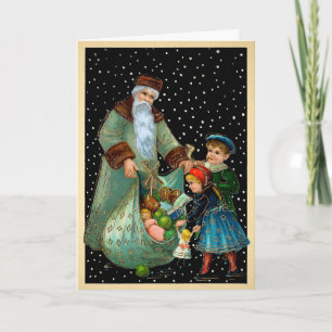 Victorian Creepy Santa Snowing Helgdag Card Helgkort