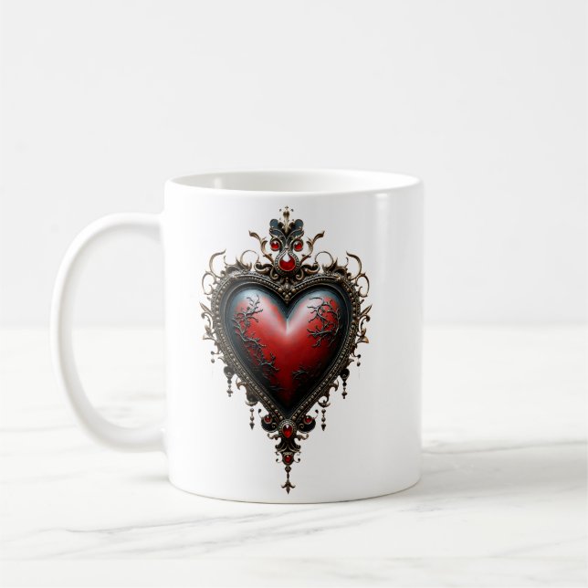 Victorian Crimson Gothic Heart  Kaffemugg (Vänster)